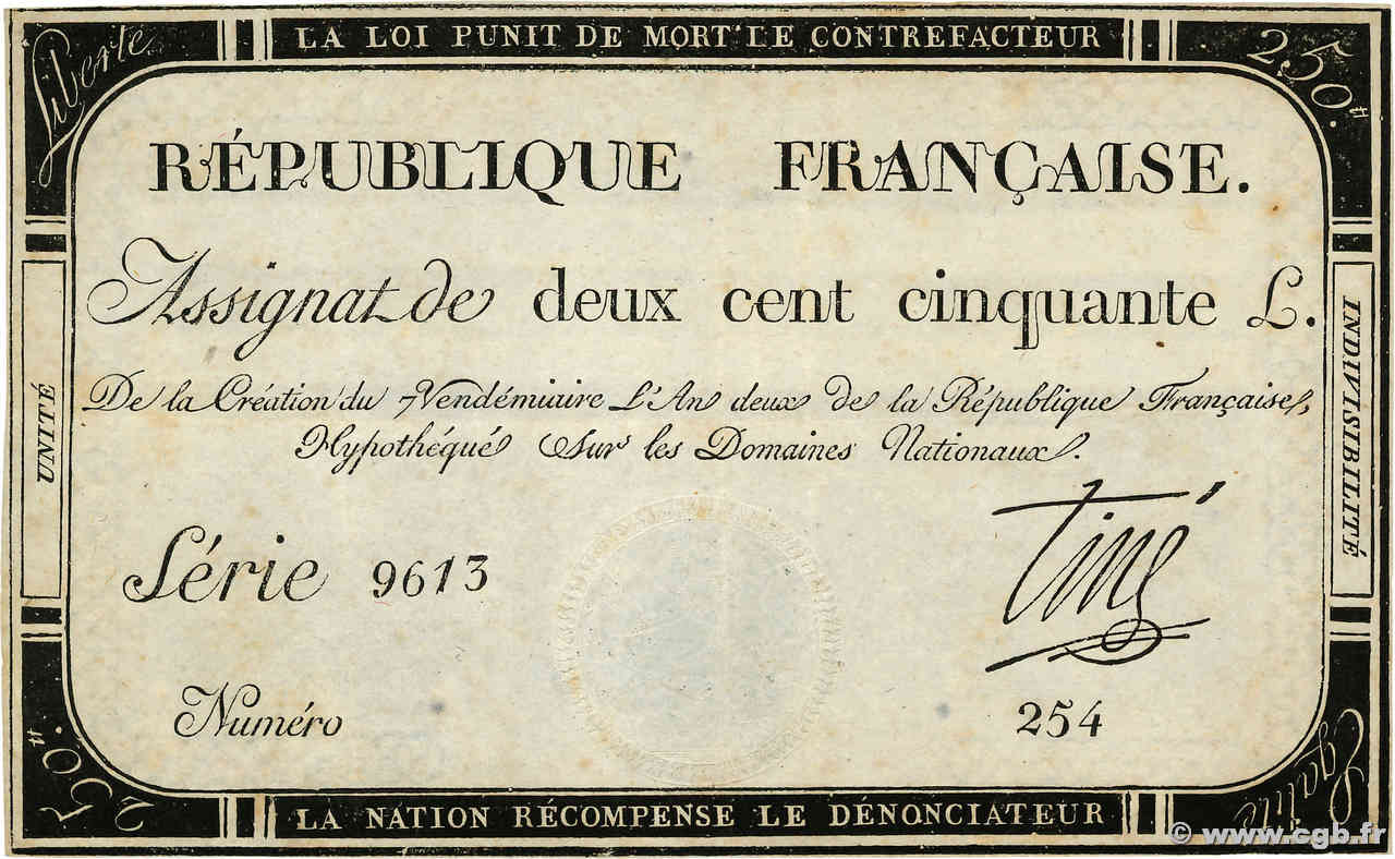 250 Livres FRANCE 1793 Ass.45a TTB+