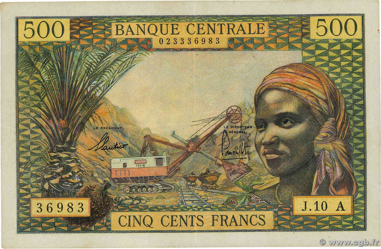 500 Francs EQUATORIAL AFRICAN STATES (FRENCH)  1965 P.04e VF+