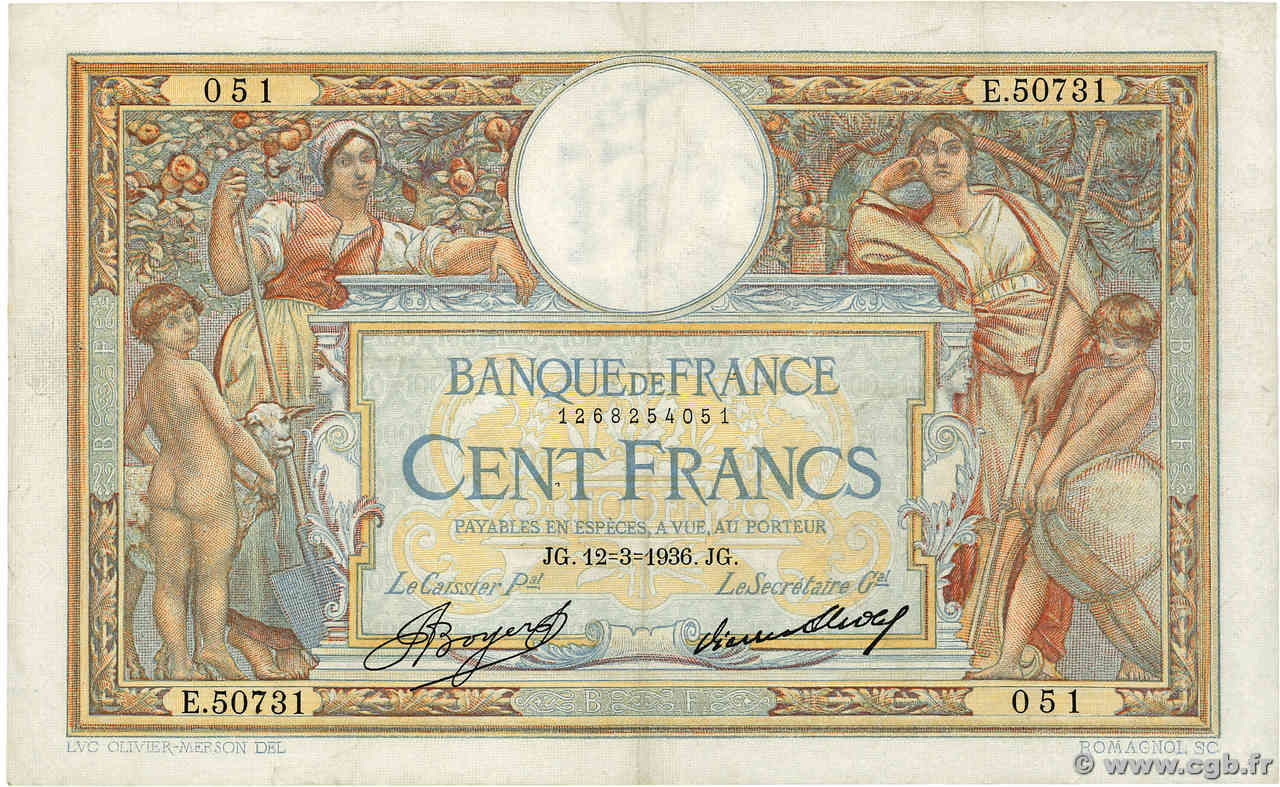 100 Francs LUC OLIVIER MERSON grands cartouches FRANCE 1936 F.24.15 TTB