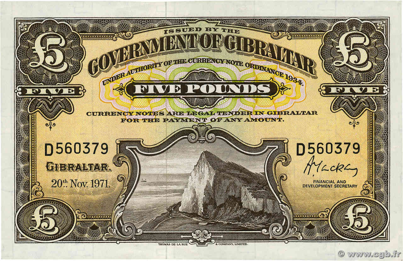 5 Pounds GIBRALTAR  1971 P.19b AU