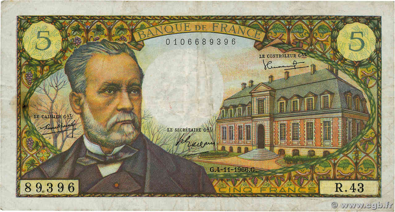 5 Francs PASTEUR FRANCE 1966 F.61.04 TB
