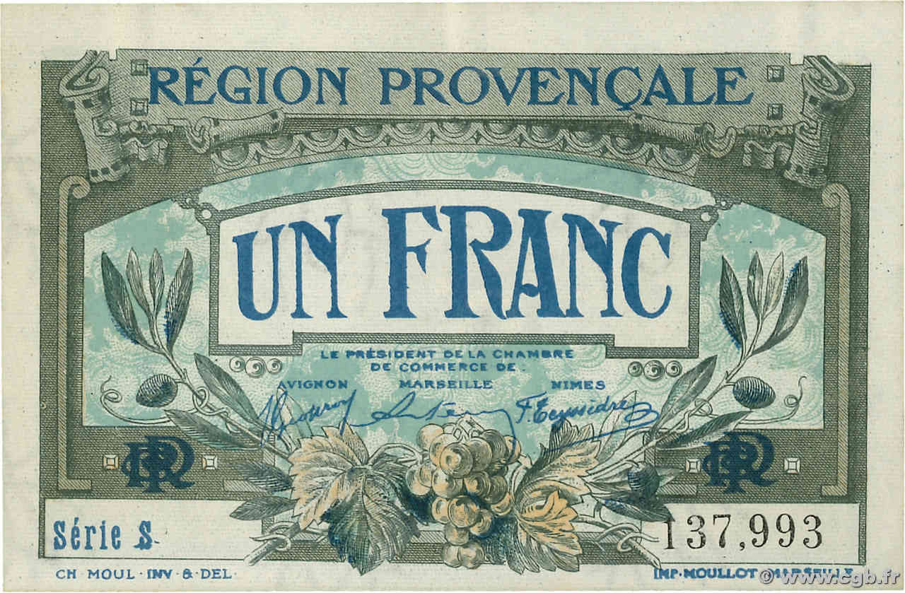 1 Franc FRANCE régionalisme et divers Alais, Arles, Avignon, Gap, Marseille, Nîmes, Toulon 1918 JP.102.04 SUP+
