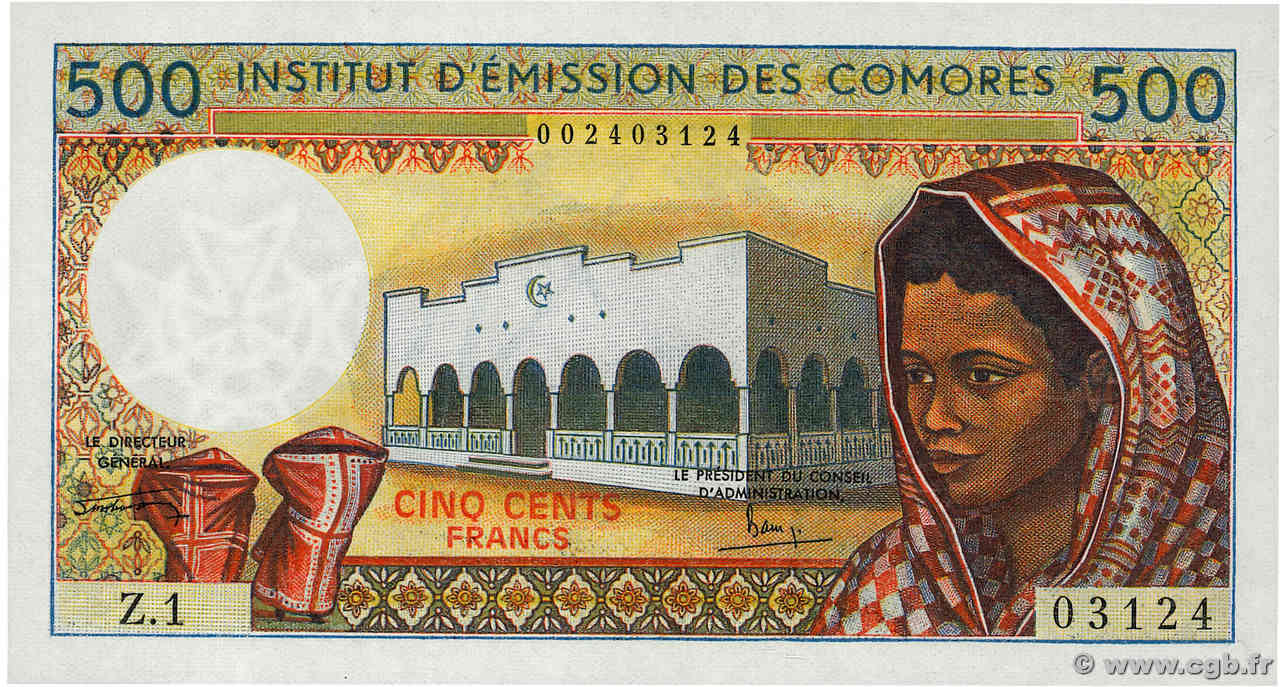 500 Francs KOMOREN  1976 P.07a ST