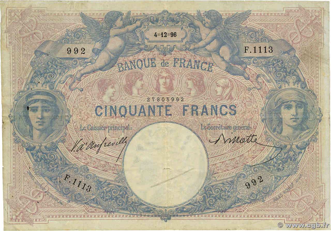 50 Francs BLEU ET ROSE FRANCE  1896 F.14.08 TB