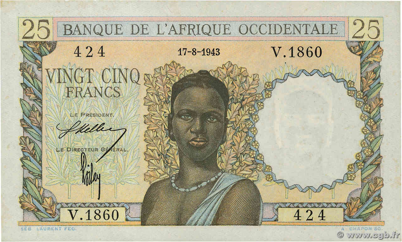 25 Francs AFRIQUE OCCIDENTALE FRANÇAISE (1895-1958)  1943 P.38 pr.NEUF