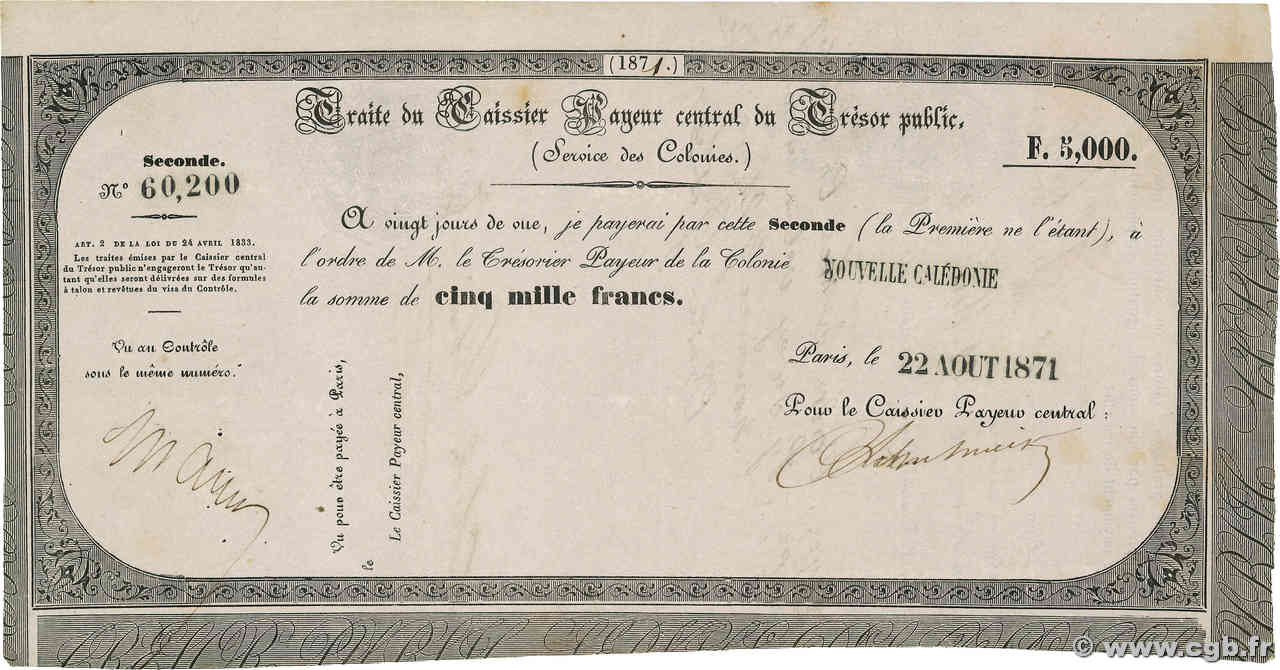 5000 Francs NOUVELLE CALÉDONIE  1871  XF-