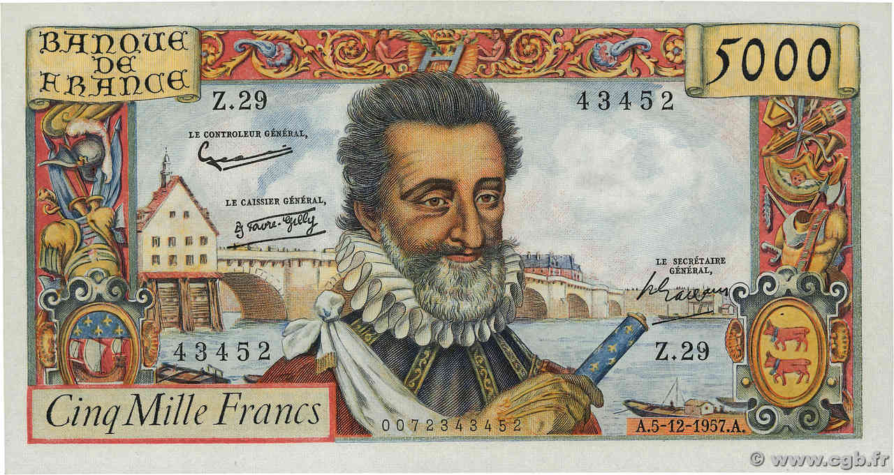 5000 Francs HENRI IV FRANCIA  1957 F.49.04 SPL