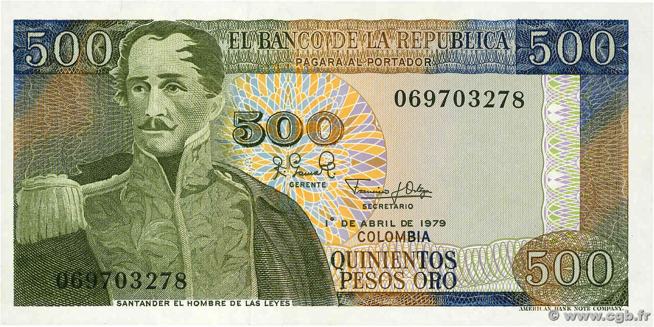 500 Pesos Oro COLOMBIE  1979 P.420b NEUF