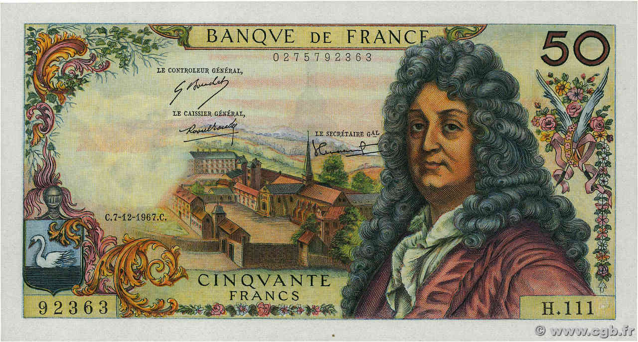 50 Francs RACINE FRANCIA  1967 F.64.10 AU