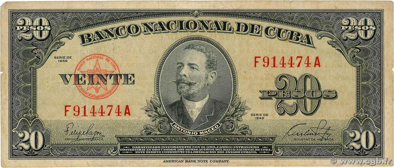 20 Pesos CUBA  1949 P.080a BC