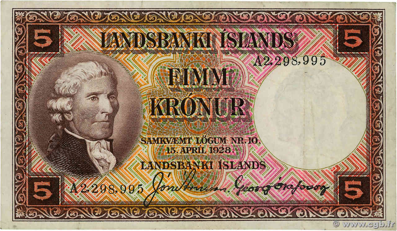 5 Kronur ICELAND  1945 P.27b VF
