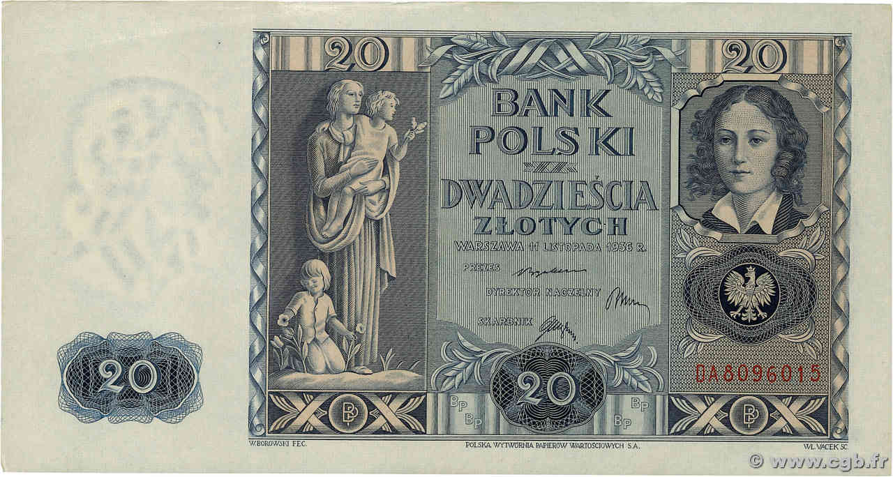 20 Zlotych POLOGNE 1936 P.077 SUP+