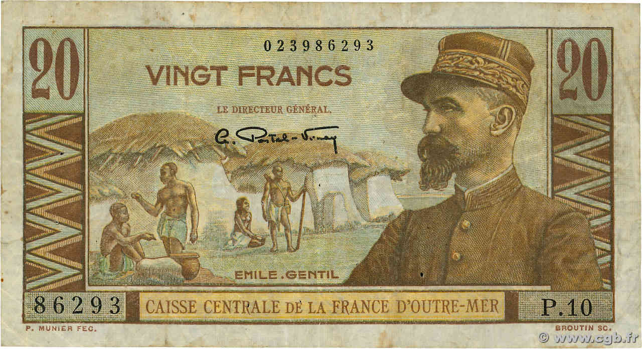 20 Francs Émile Gentil AFRIQUE ÉQUATORIALE FRANÇAISE  1946 P.22 F+
