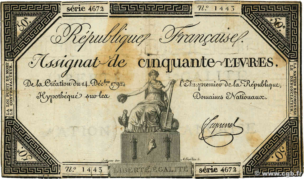 50 Livres FRANCE 1792 Ass.39 F-
