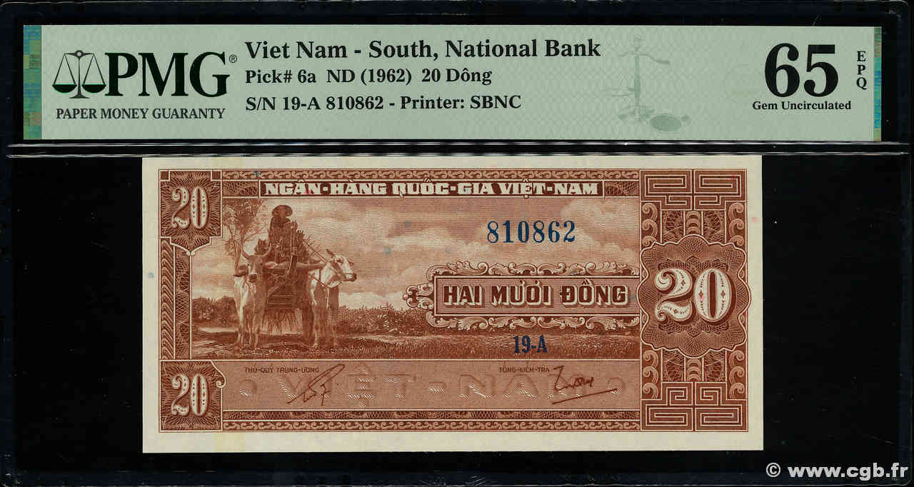 20 Dong SOUTH VIETNAM  1962 P.06a UNC