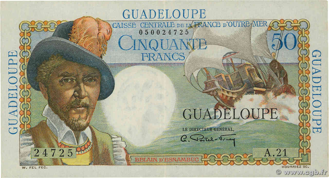 50 Francs Belain d Esnambuc GUADELOUPE  1946 P.34 fST