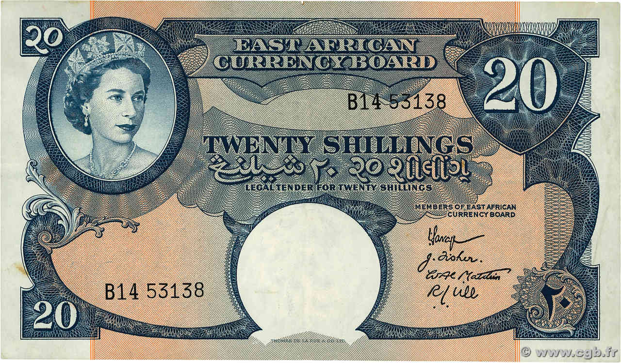 20 Shillings AFRIQUE DE L EST  1958 P.39 TTB
