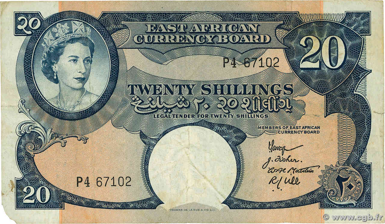 20 Shillings EAST AFRICA  1958 P.39 F+