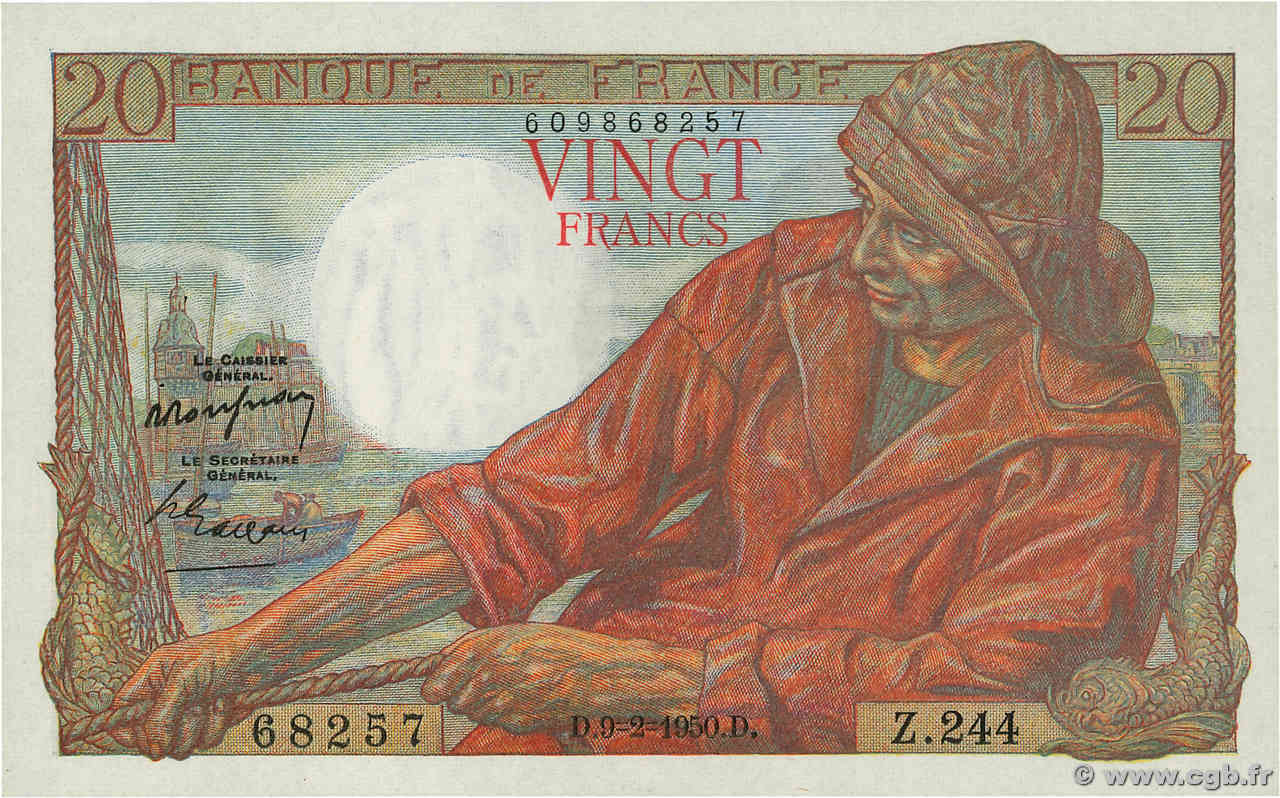 20 Francs PÊCHEUR FRANCE  1950 F.13.17 AU