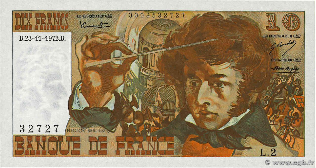 10 Francs BERLIOZ FRANCE  1972 F.63.01 pr.SPL