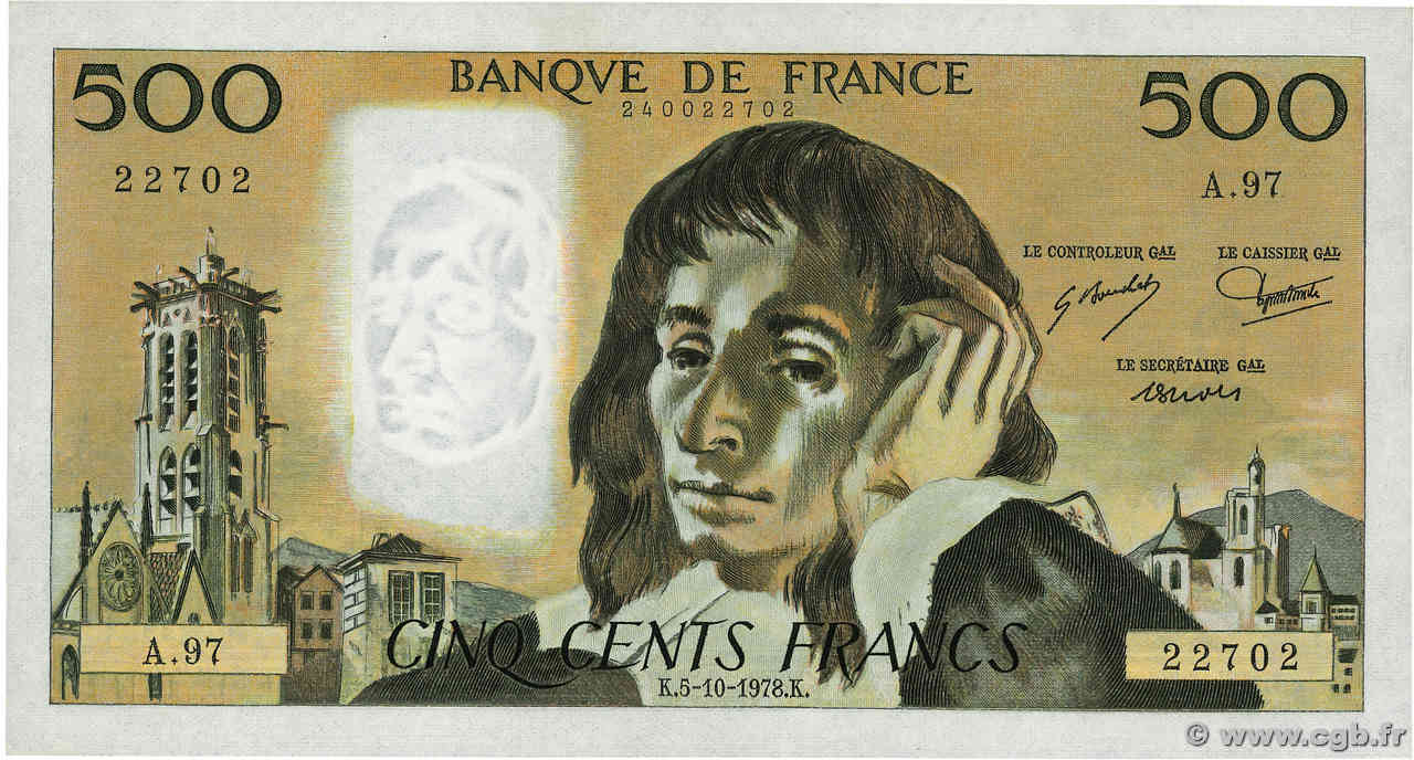 500 Francs PASCAL FRANCE  1978 F.71.18 pr.NEUF