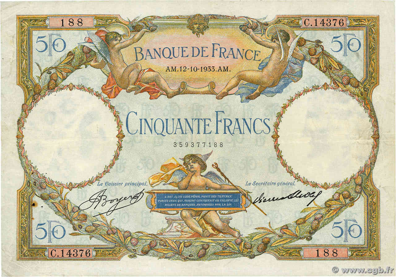 50 Francs LUC OLIVIER MERSON type modifié FRANCE  1933 F.16.04 VF