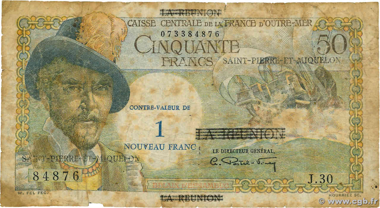 1 NF sur 50 Francs Belain d Esnambuc SAINT PIERRE ET MIQUELON 1960 P.30b B