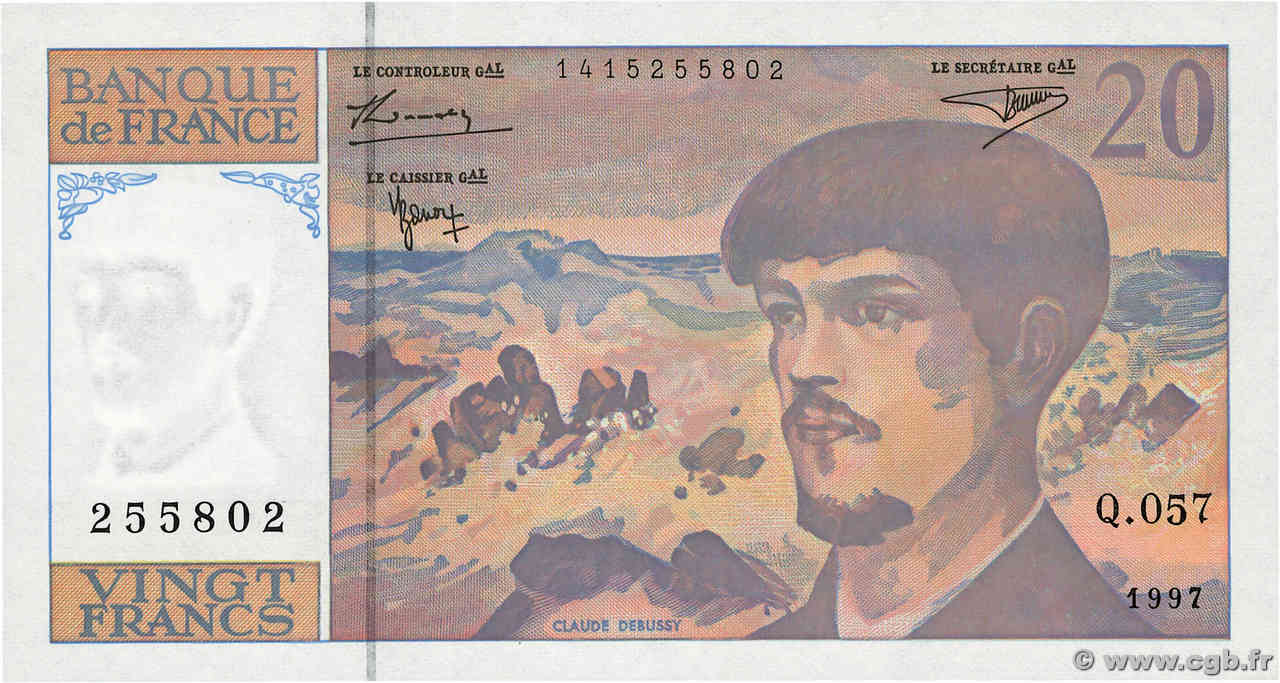 20 Francs DEBUSSY Modifié FRANCE 1997 F.66ter.02 UNC-