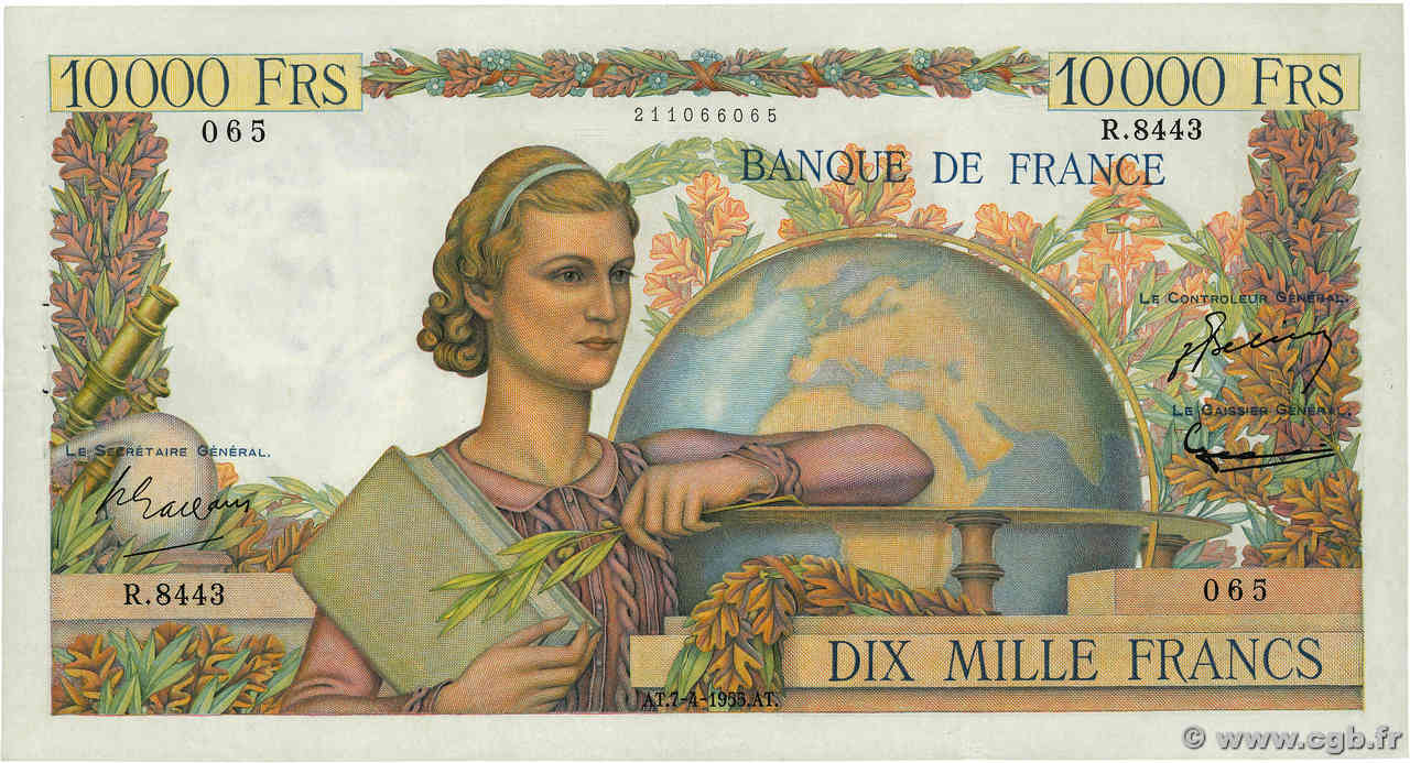 10000 Francs GÉNIE FRANÇAIS FRANCE  1955 F.50.74 SUP