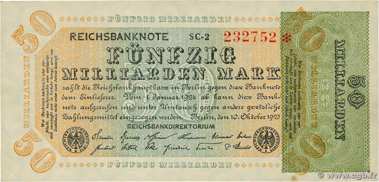 50 Milliards Mark DEUTSCHLAND  1923 P.120b VZ