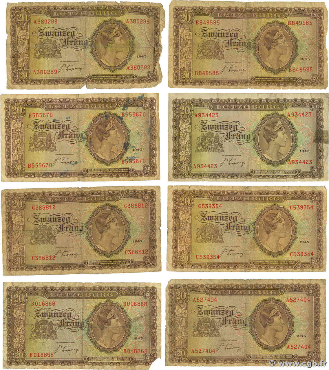 20 Frang Lot LUXEMBOURG 1943 P.42 G