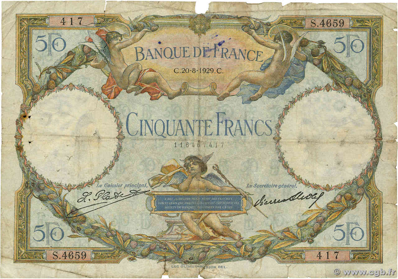 50 Francs LUC OLIVIER MERSON FRANCE 1929 F.15.03 pr.B