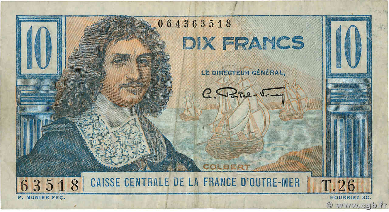 10 Francs Colbert AFRIQUE ÉQUATORIALE FRANÇAISE  1946 P.21 BC+