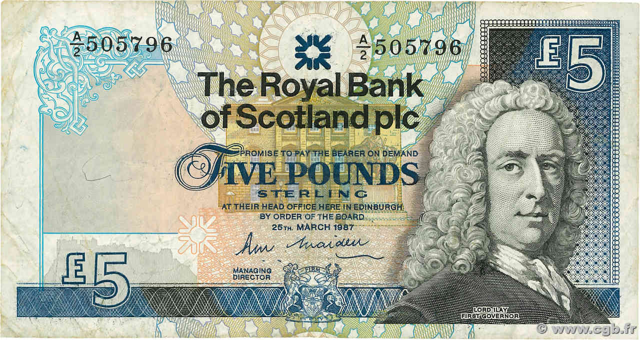 5 Pounds SCOTLAND  1987 P.347a MB