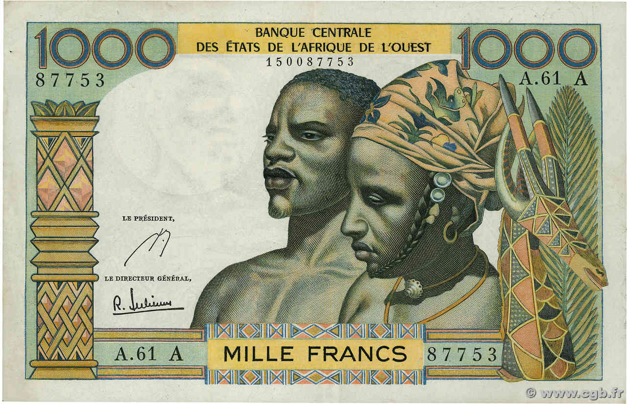 1000 Francs ÉTATS DE L AFRIQUE DE L OUEST  1966 P.103Ae TTB+