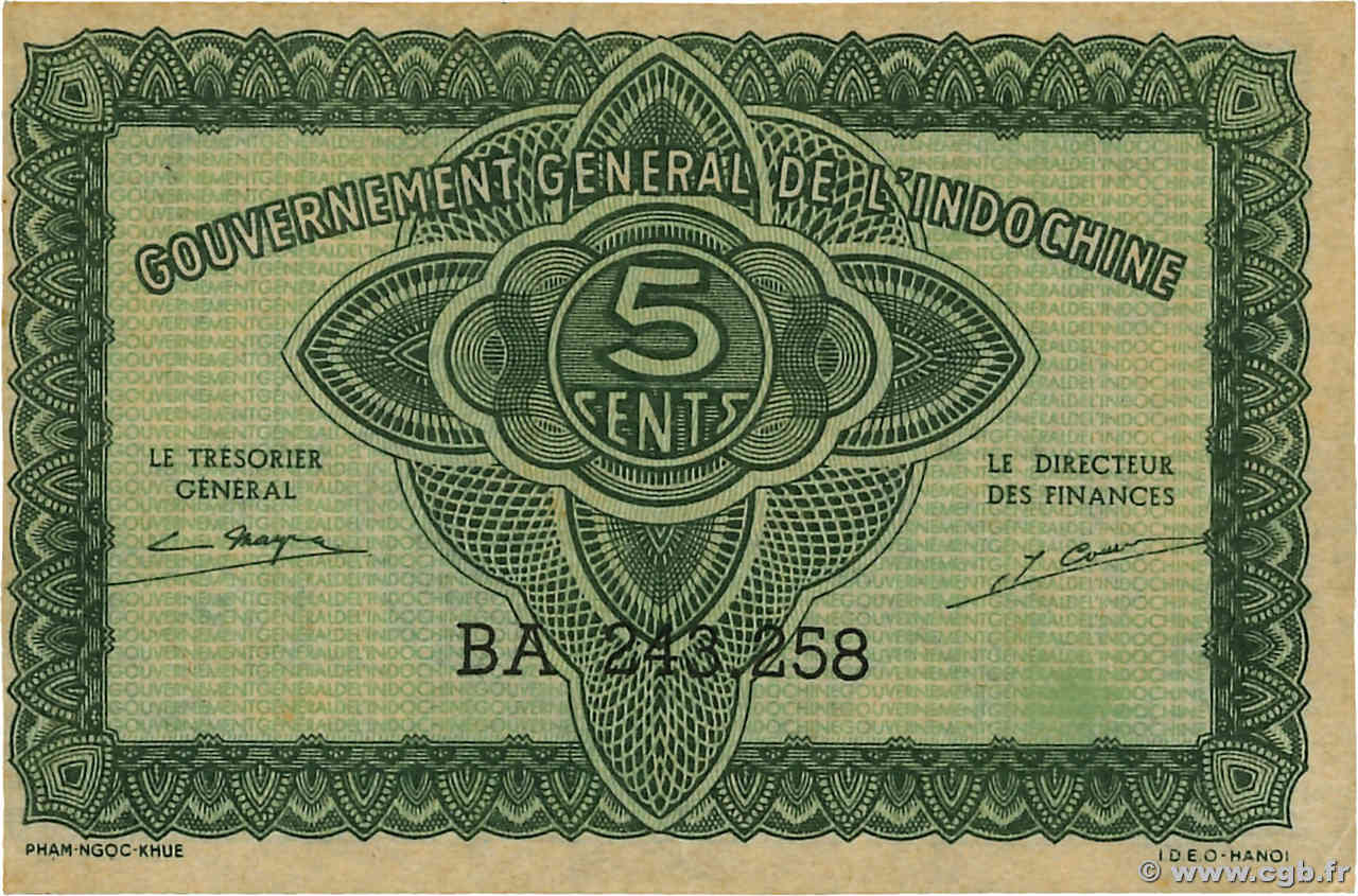 5 Cents INDOCHINE FRANÇAISE  1942 P.088b pr.NEUF