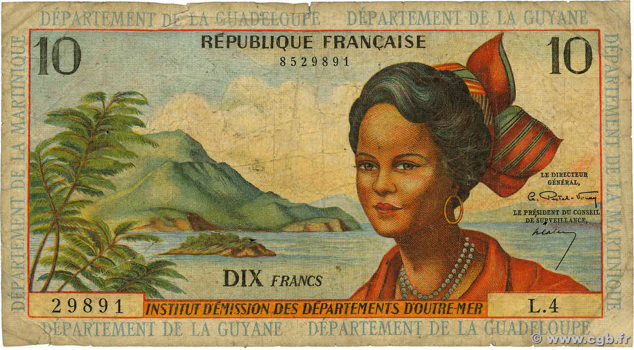 10 Francs FRENCH ANTILLES  1964 P.08a G