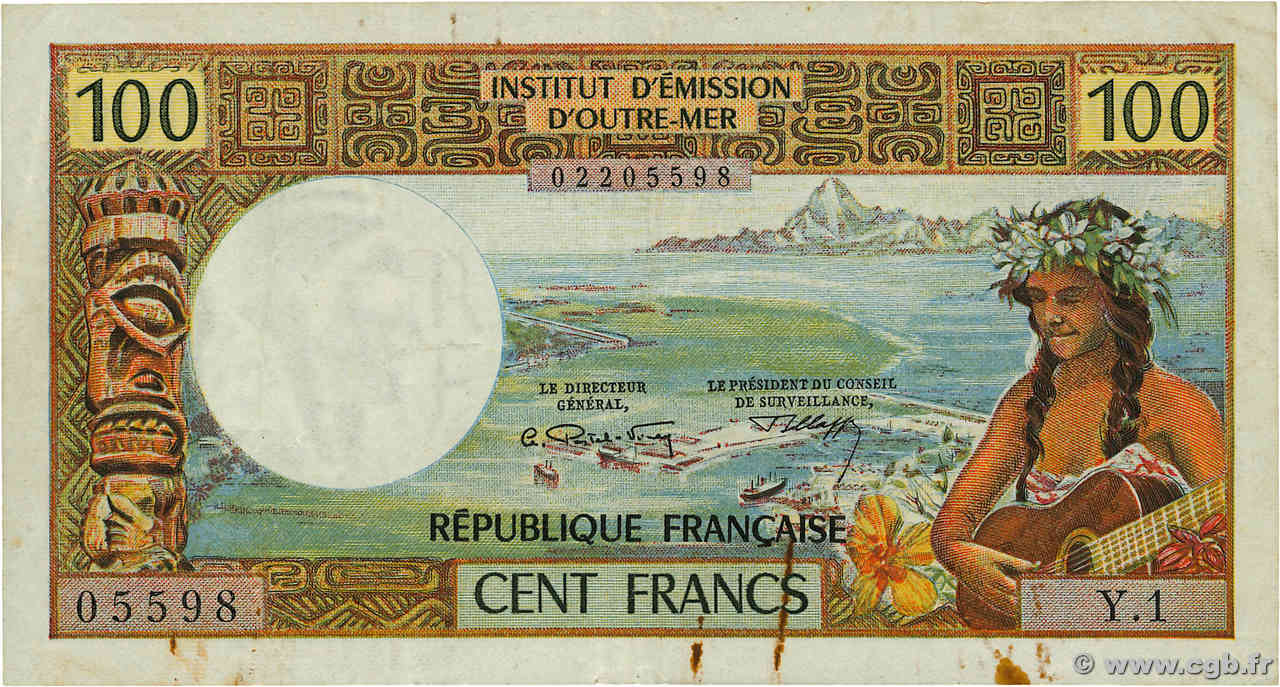 100 Francs TAHITI  1971 P.24a F+