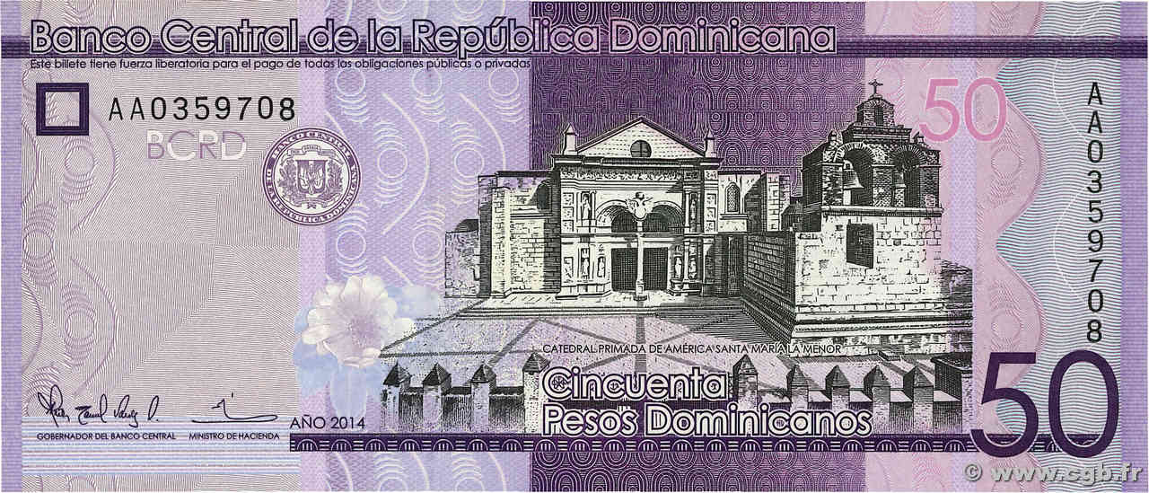 50 Pesos Dominicanos RÉPUBLIQUE DOMINICAINE  2014 P.189 FDC