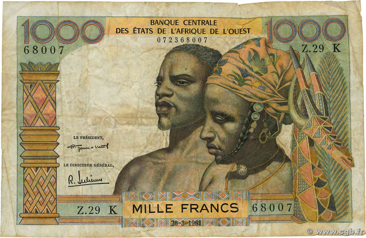 1000 Francs ÉTATS DE L AFRIQUE DE L OUEST  1961 P.703Kb B+