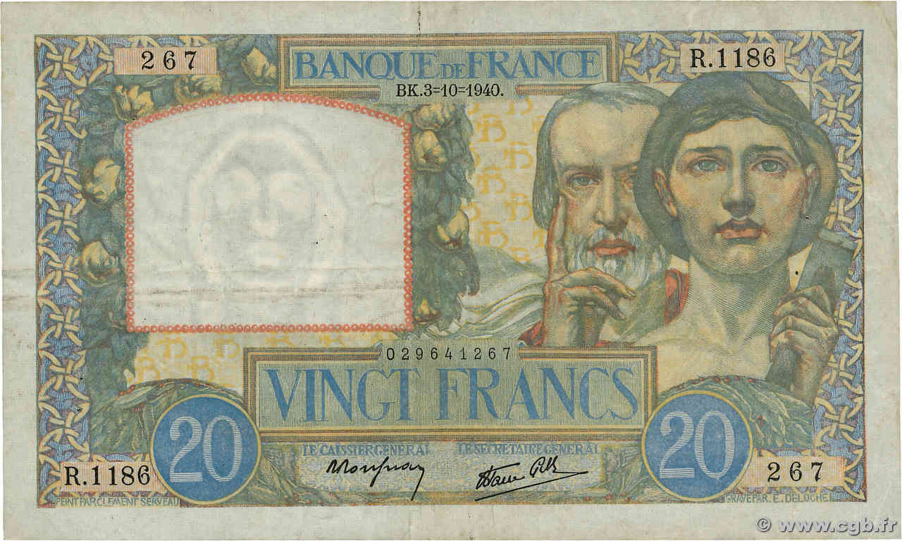 20 Francs TRAVAIL ET SCIENCE FRANCIA  1940 F.12.08 BC+