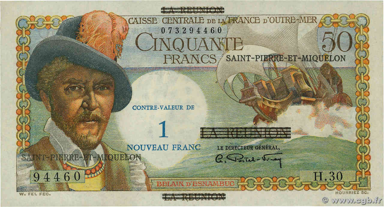 1 NF sur 50 Francs Belain d Esnambuc SAINT-PIERRE UND MIQUELON  1960 P.30b VZ+