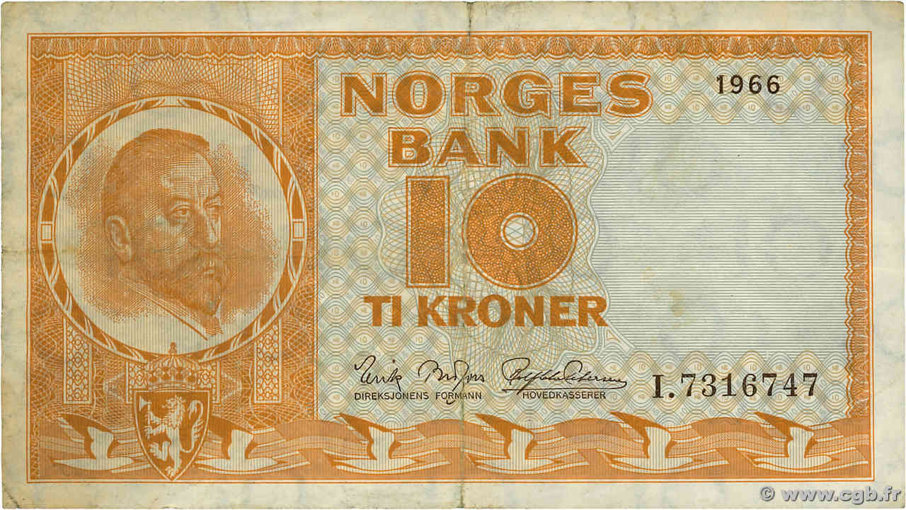 10 Kroner NORVÈGE  1967 P.31d TB