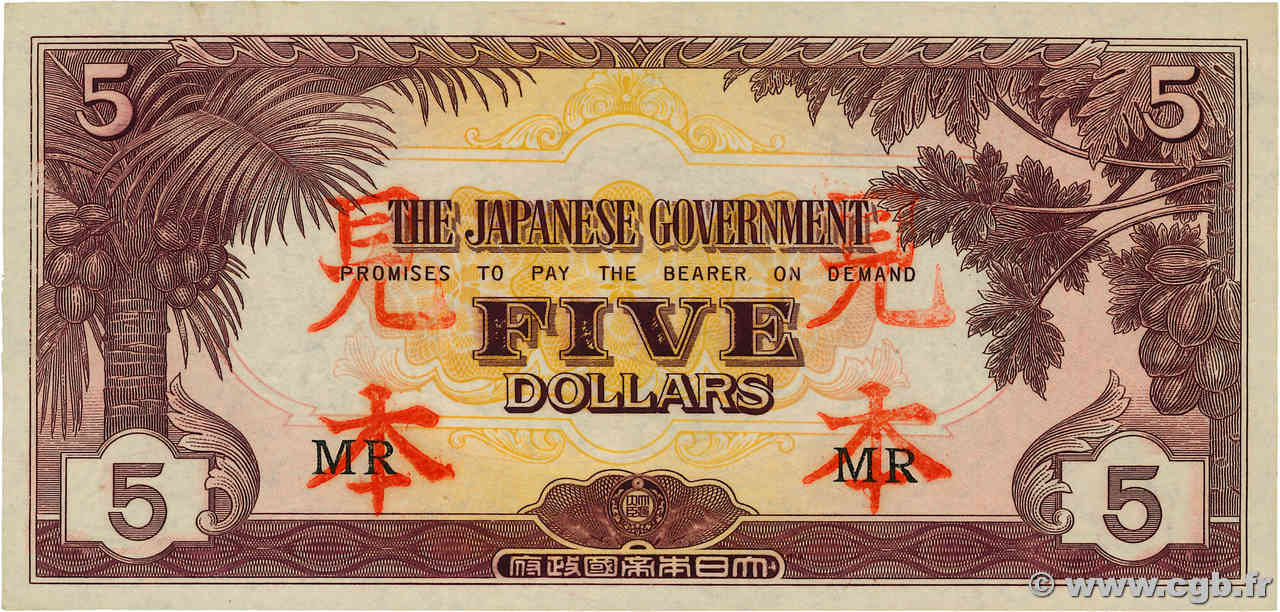5 Dollars MALAYA  1942 P.M06C UNC