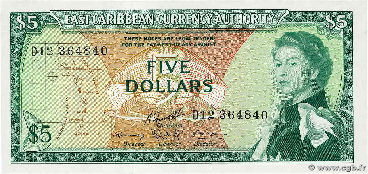 5 Dollars CARAÏBES  1965 P.14h NEUF