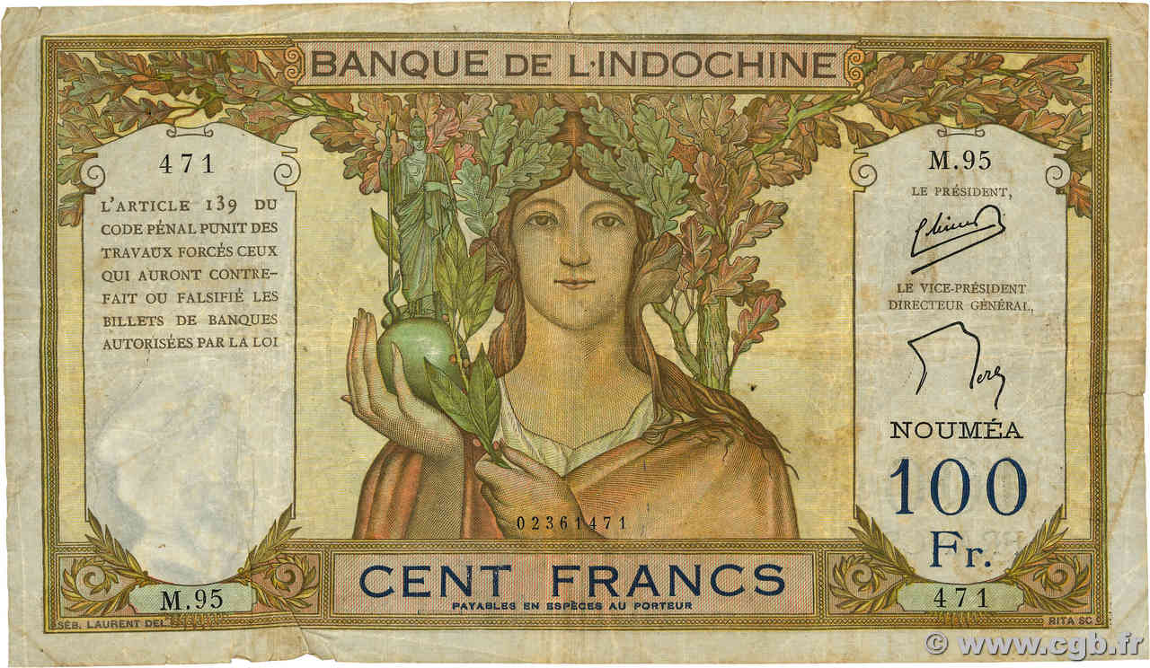 100 Francs NOUVELLE CALÉDONIE  1953 P.42c VG