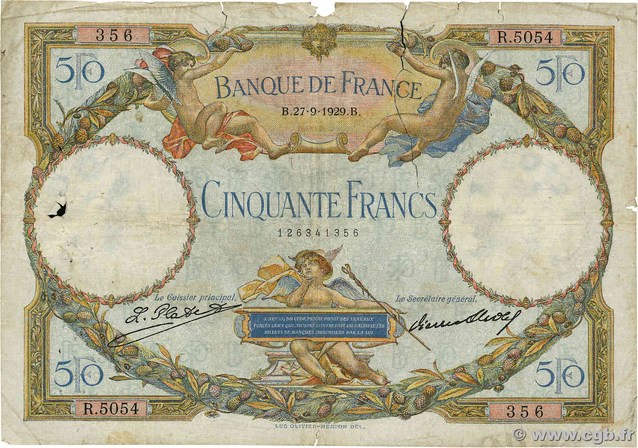 50 Francs LUC OLIVIER MERSON FRANCE 1929 F.15.03 B