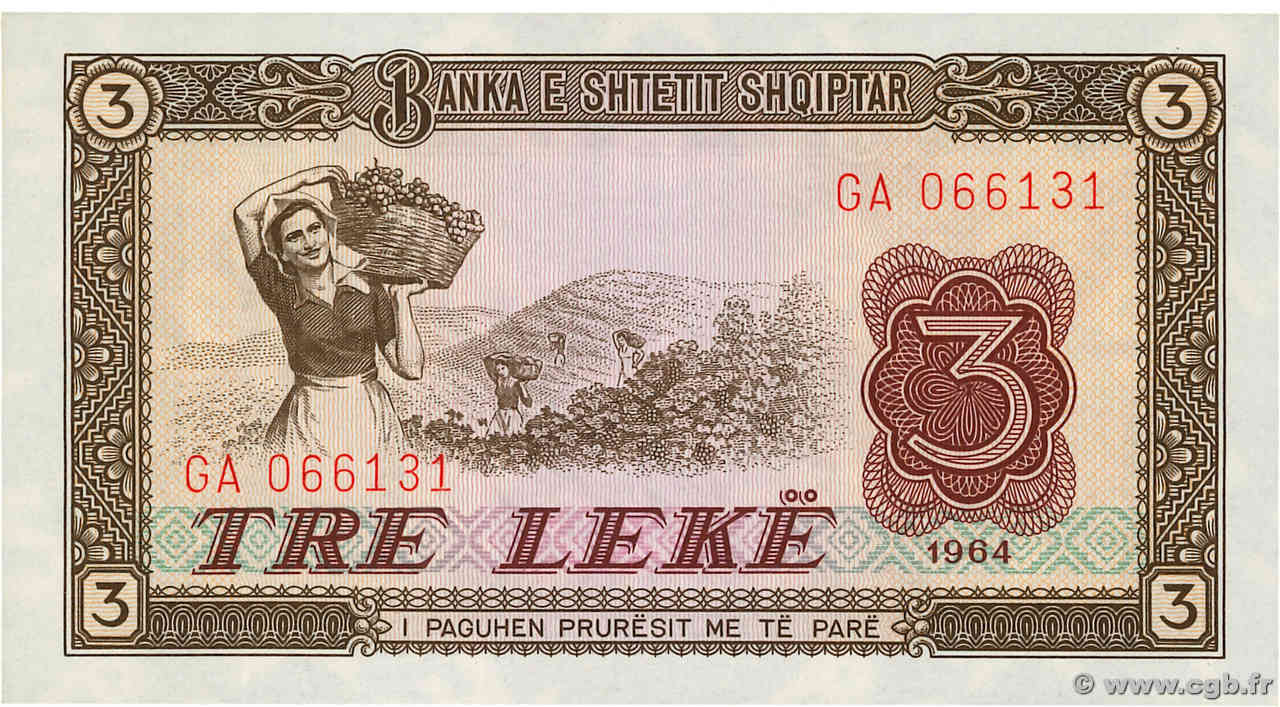 3 Lekë ALBANIA  1964 P.34a UNC