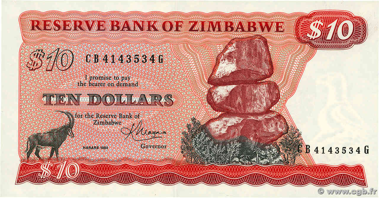 10 Dollars ZIMBABWE  1983 P.03d pr.NEUF