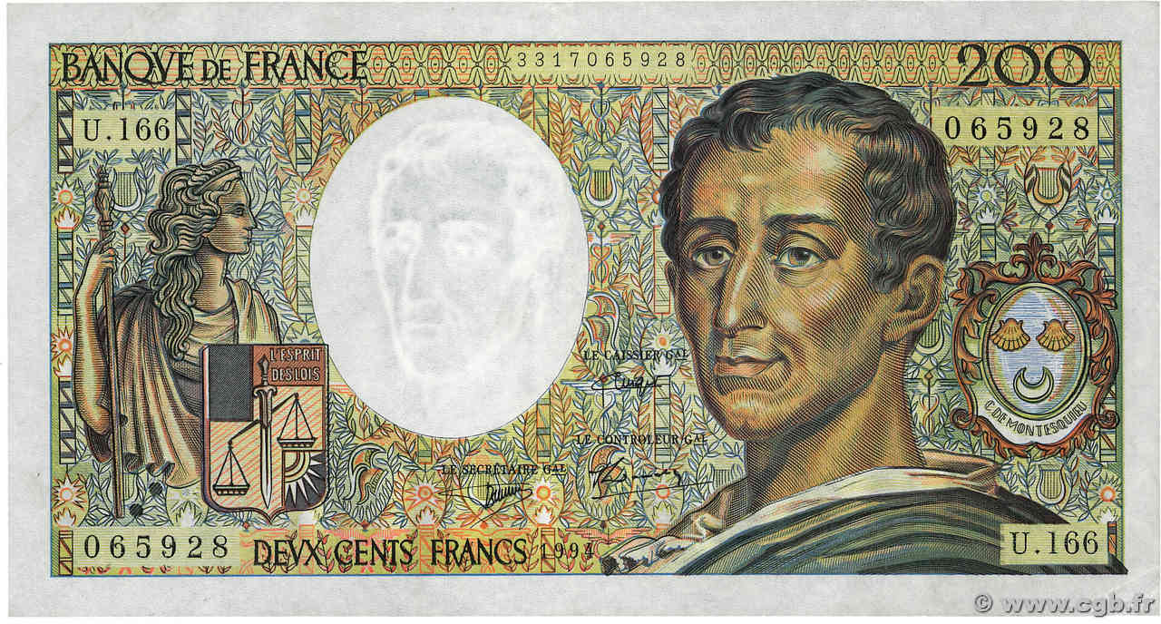 200 Francs MONTESQUIEU Modifié FRANCE  1994 F.70/2.01 TB
